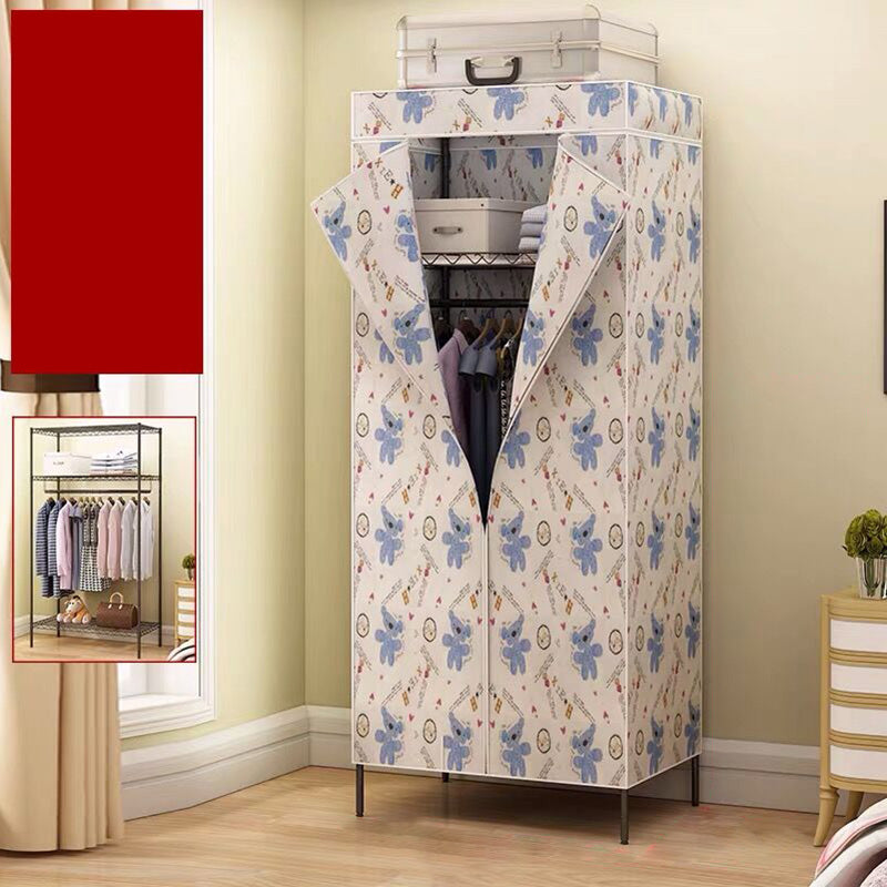 Contemporary Style 2-Shelf Wardrobe Steel Cloth Rod Included Wardrobe Closet