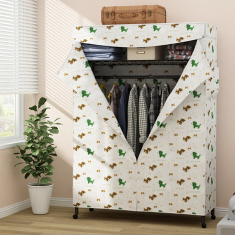 Contemporary Style 2-Shelf Wardrobe Steel Cloth Rod Included Wardrobe Closet