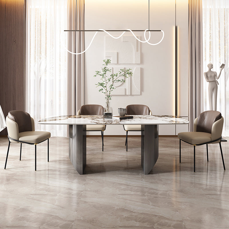 Sintered Stone Dining Room Set Modern Rectangle Table and Upholstered Chairs