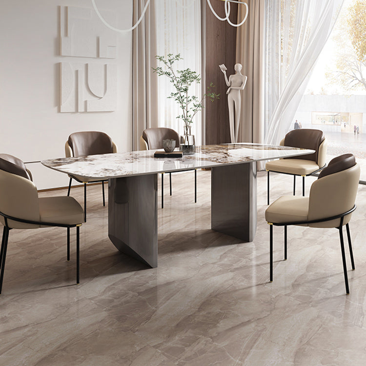 Sintered Stone Dining Room Set Modern Rectangle Table and Upholstered Chairs