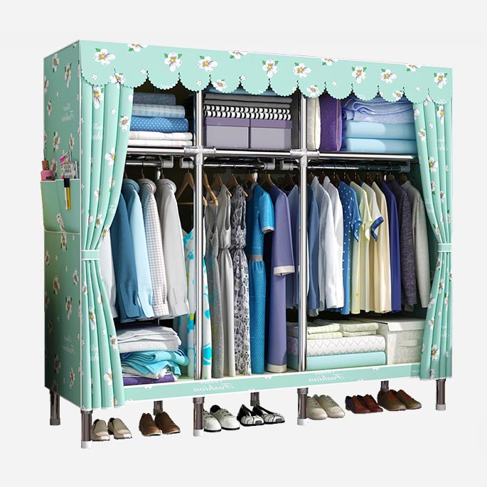 Blue Metal Double Door Modern Wardrobe 2 Doors Wardrobe Cabinet