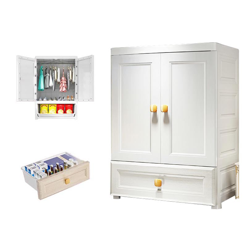 White Plastic Armoire, 2-Door Wardrobe With 2-Drawers and Clothing Rod