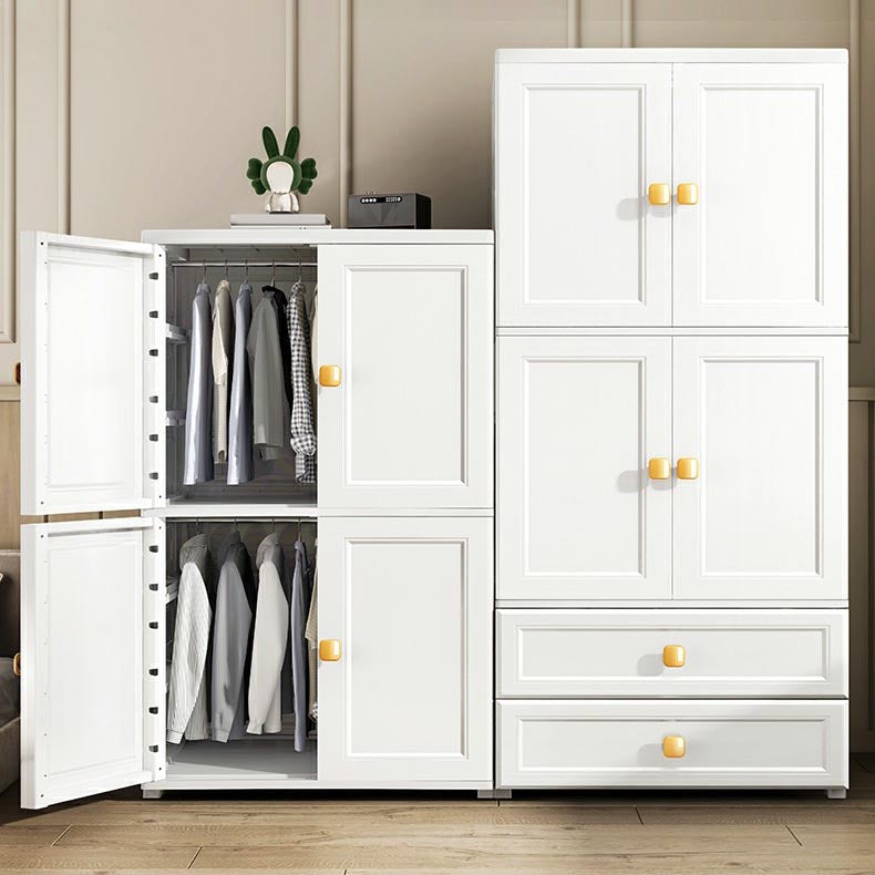 White Plastic Armoire, 2-Door Wardrobe With 2-Drawers and Clothing Rod