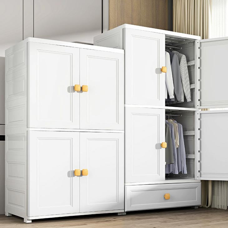 White Plastic Armoire, 2-Door Wardrobe With 2-Drawers and Clothing Rod