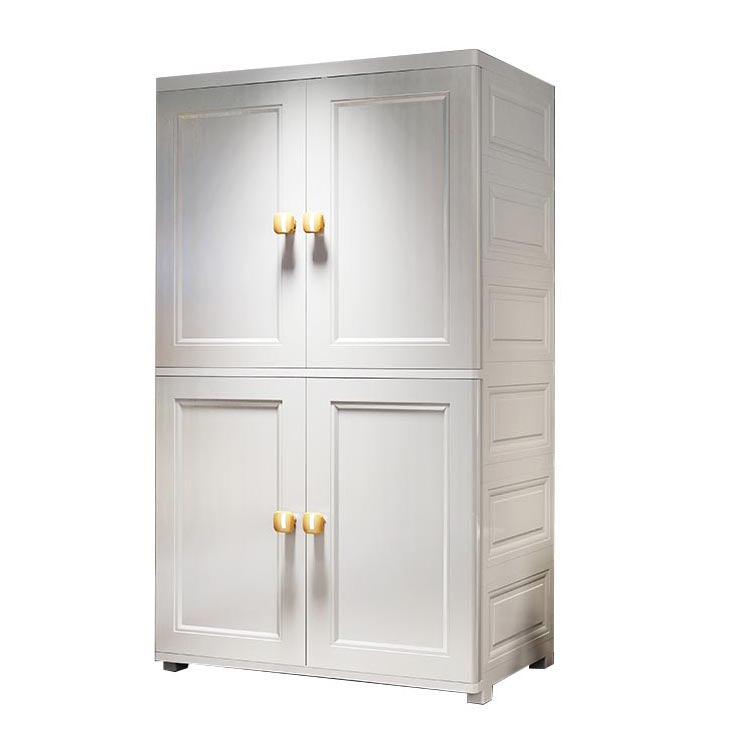 White Plastic Armoire, 2-Door Wardrobe With 2-Drawers and Clothing Rod
