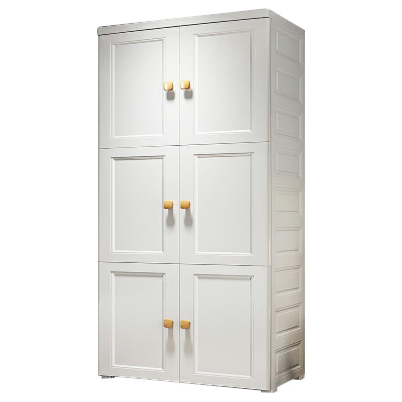 White Plastic Armoire, 2-Door Wardrobe With 2-Drawers and Clothing Rod