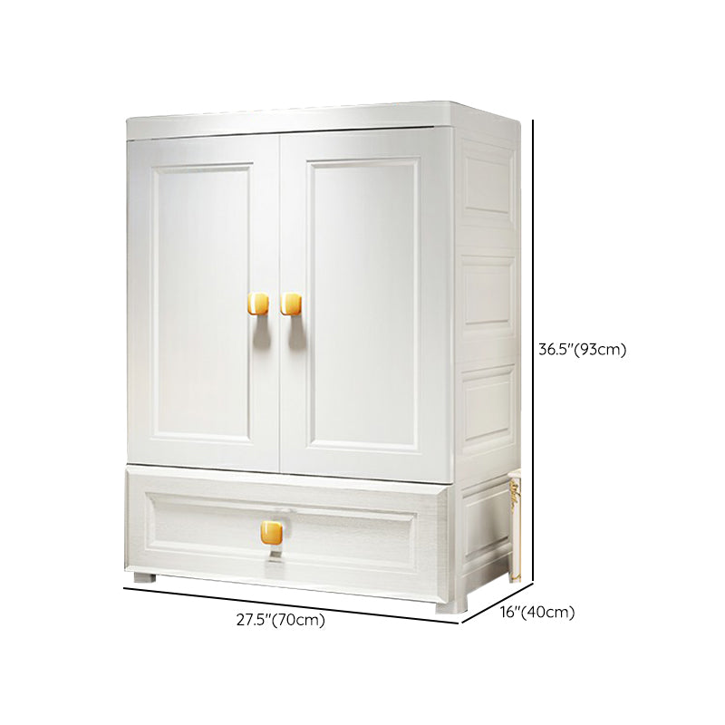 White Plastic Armoire, 2-Door Wardrobe With 2-Drawers and Clothing Rod