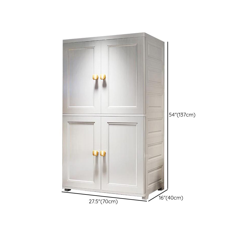 White Plastic Armoire, 2-Door Wardrobe With 2-Drawers and Clothing Rod