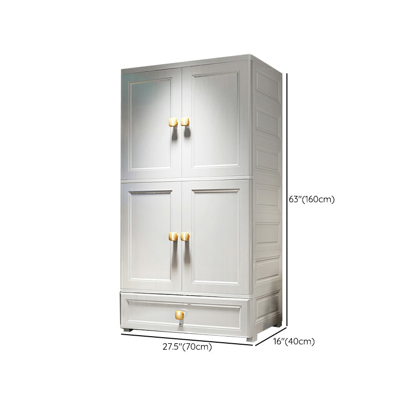 White Plastic Armoire, 2-Door Wardrobe With 2-Drawers and Clothing Rod