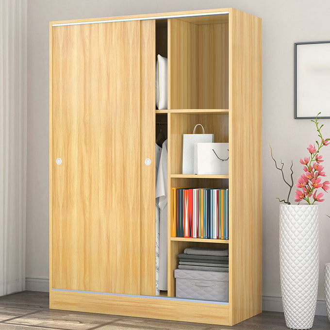 White Wood Double Door Industrial Wardrobe 5 Shelves Cabinet