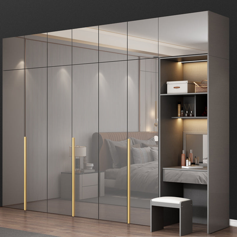 White Paint Light Luxury Wooden Wardrobe with Shelves and Sliding Door