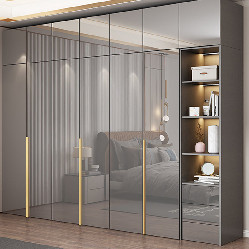 White Paint Light Luxury Wooden Wardrobe with Shelves and Sliding Door