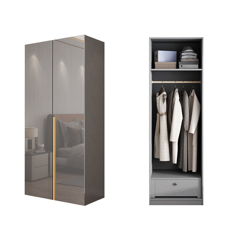 White Paint Light Luxury Wooden Wardrobe with Shelves and Sliding Door