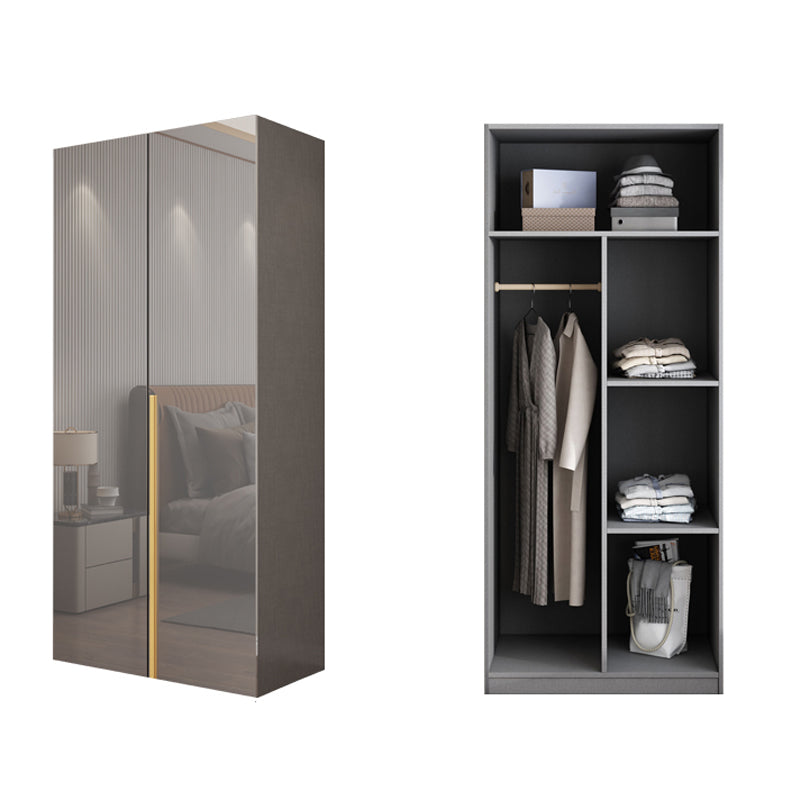 White Paint Light Luxury Wooden Wardrobe with Shelves and Sliding Door