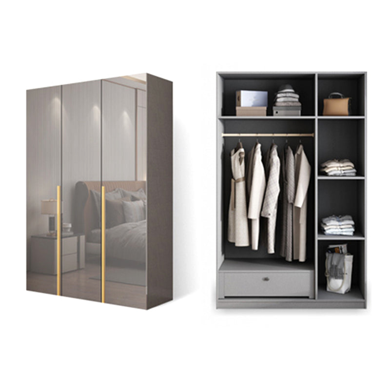 White Paint Light Luxury Wooden Wardrobe with Shelves and Sliding Door