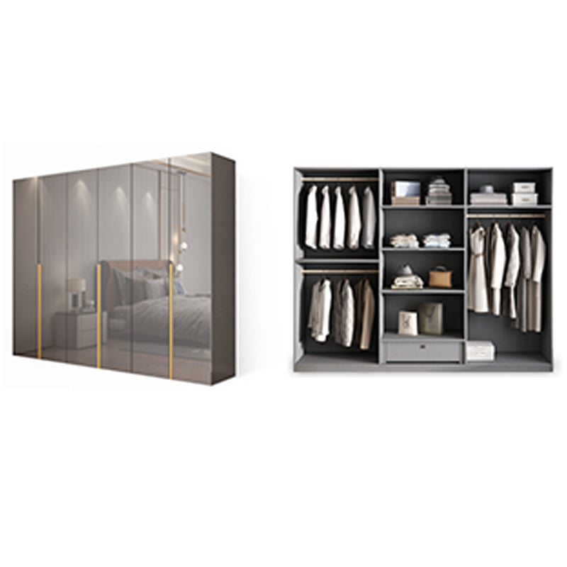 White Paint Light Luxury Wooden Wardrobe with Shelves and Sliding Door