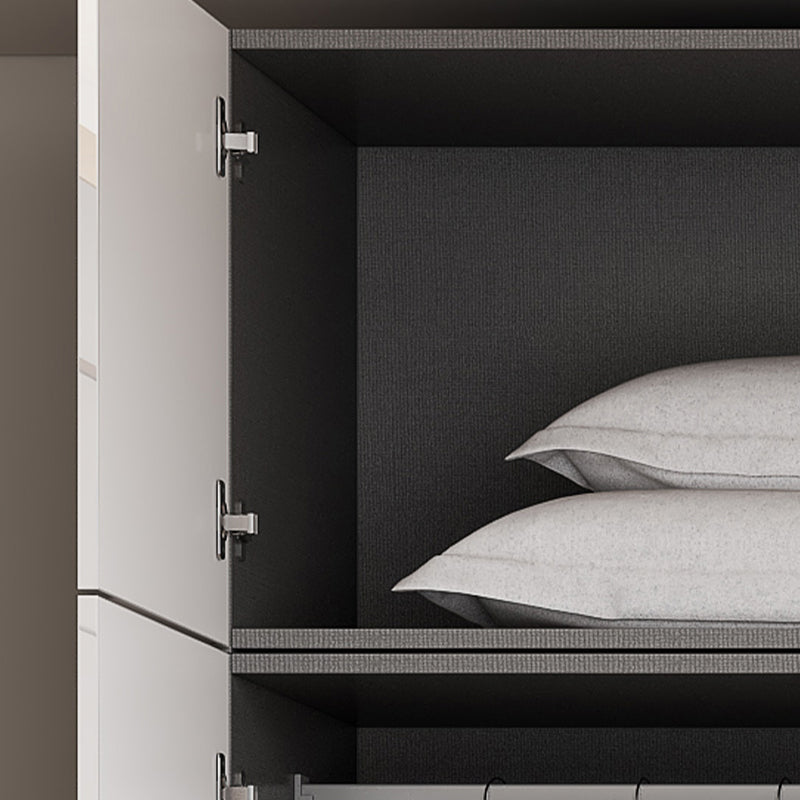 White Paint Light Luxury Wooden Wardrobe with Shelves and Sliding Door