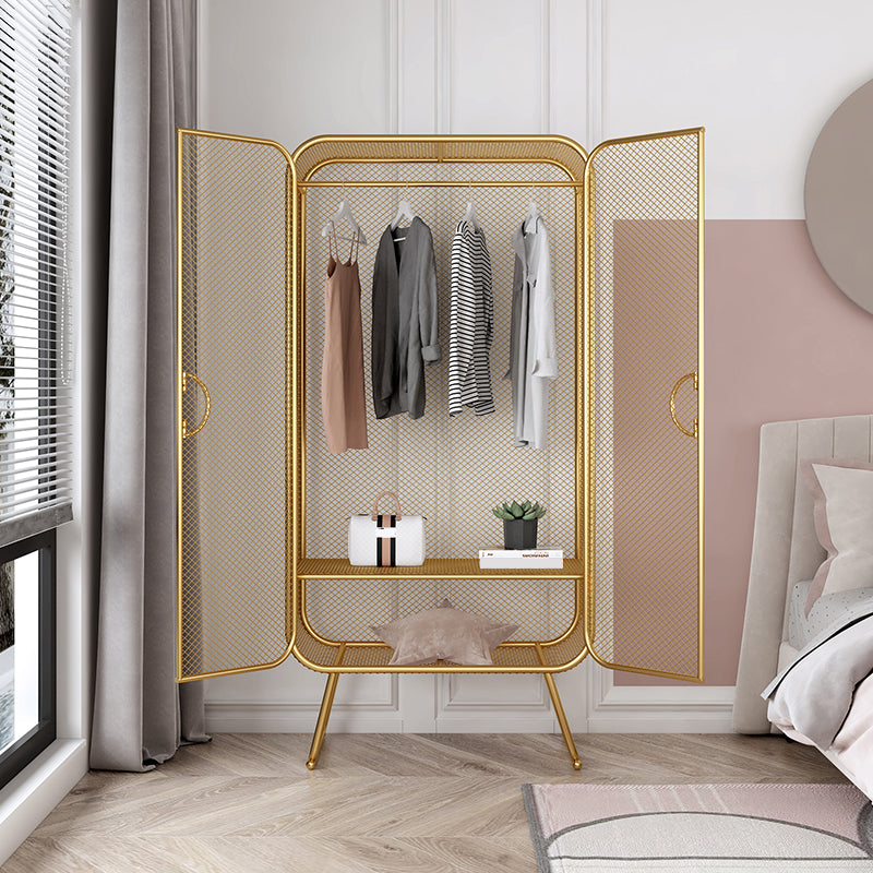 Nordic Iron Grid Wardrobe Long Hanging Storage Metal Storage Cabinet