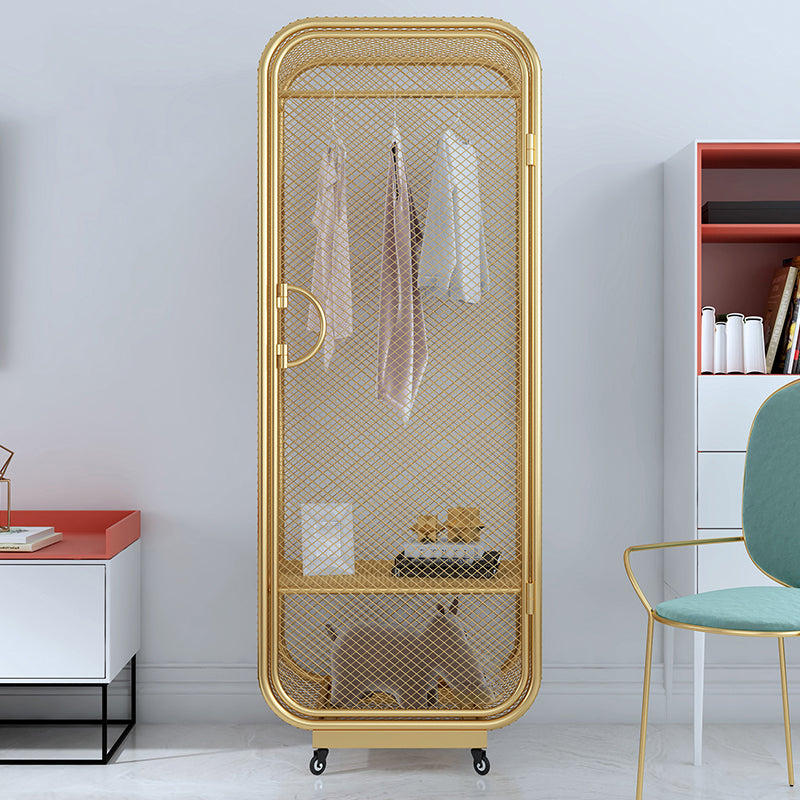 Modern 2-door Wardrobe Armoire Steel Storage Cabinet with 2 Shelves and Clothes Rail