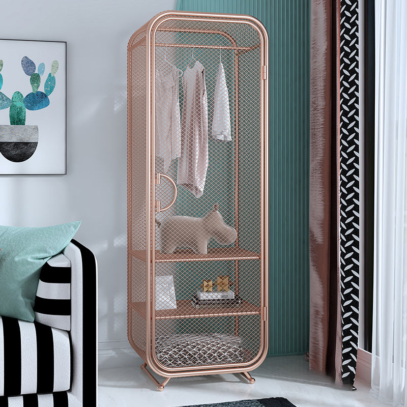 Modern 2-door Wardrobe Armoire Steel Storage Cabinet with 2 Shelves and Clothes Rail