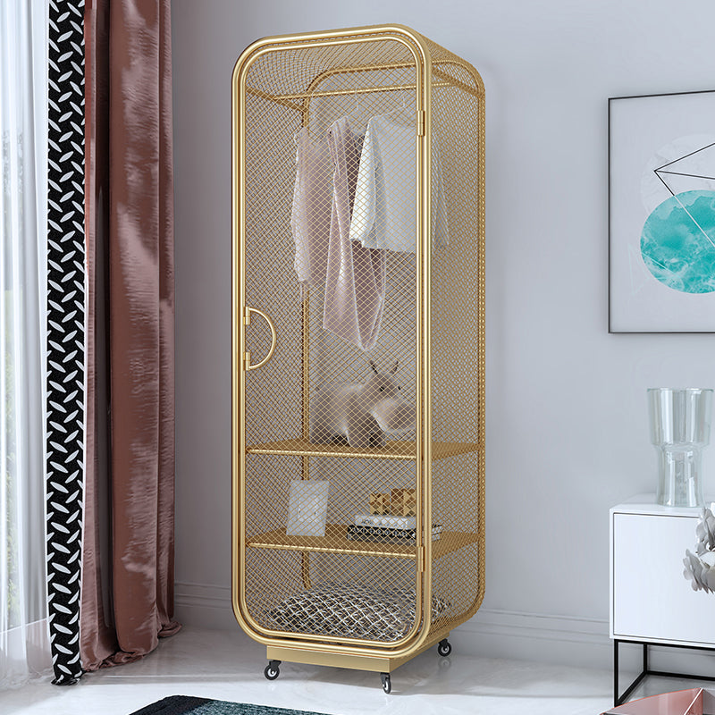 Modern 2-door Wardrobe Armoire Steel Storage Cabinet with 2 Shelves and Clothes Rail