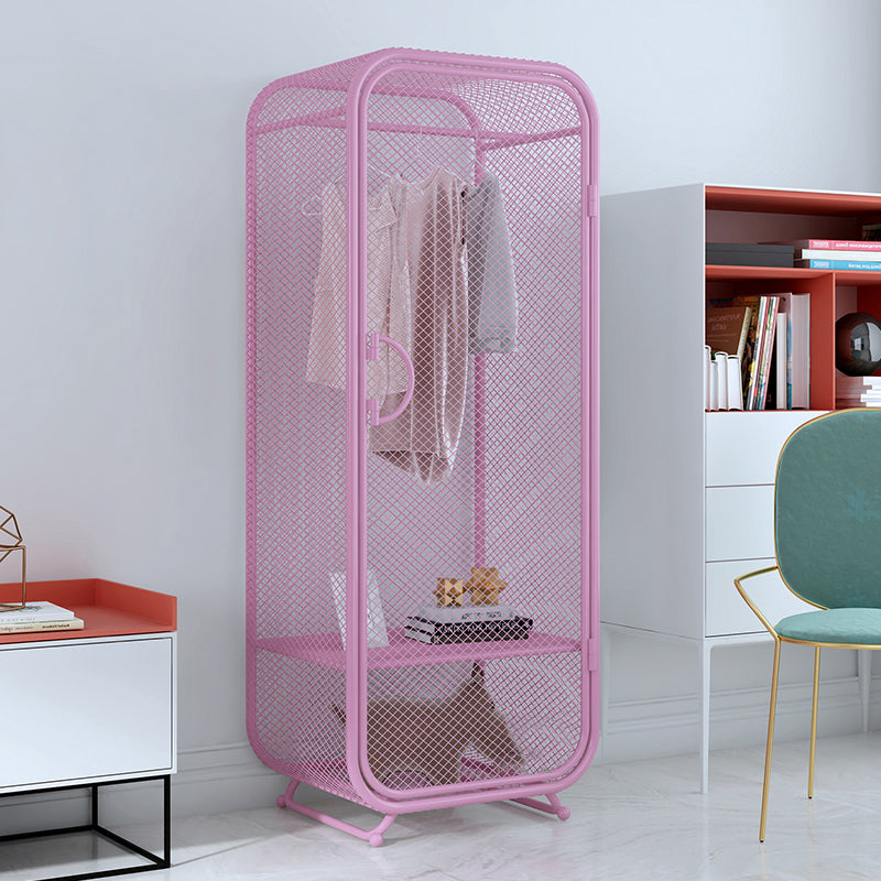 Modern 2-door Wardrobe Armoire Steel Storage Cabinet with 2 Shelves and Clothes Rail