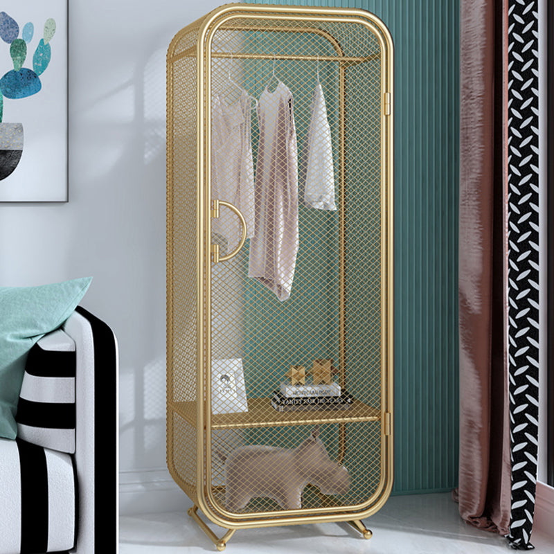 Modern 2-door Wardrobe Armoire Steel Storage Cabinet with 2 Shelves and Clothes Rail