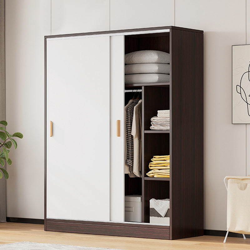 Modern Storage Cabinet Wooden 2-Door Wardrobe Armoire with Shelves and Clothes Rail