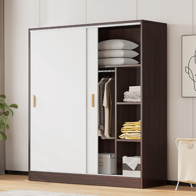 Modern Storage Cabinet Wooden 2-Door Wardrobe Armoire with Shelves and Clothes Rail