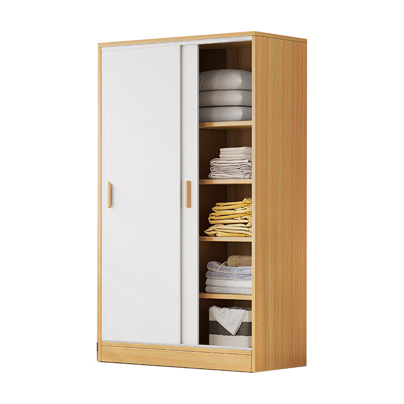 Modern Storage Cabinet Wooden 2-Door Wardrobe Armoire with Shelves and Clothes Rail