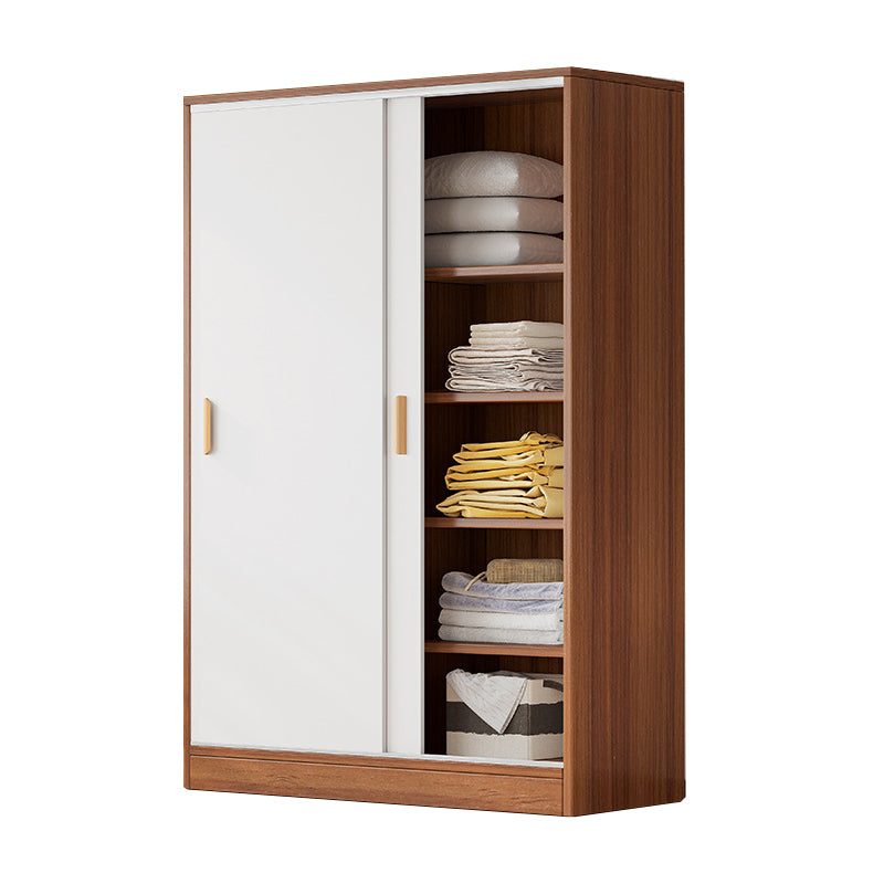Modern Storage Cabinet Wooden 2-Door Wardrobe Armoire with Shelves and Clothes Rail