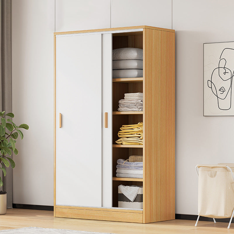 Modern Storage Cabinet Wooden 2-Door Wardrobe Armoire with Shelves and Clothes Rail