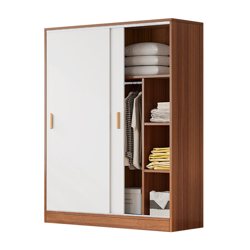 Modern Storage Cabinet Wooden 2-Door Wardrobe Armoire with Shelves and Clothes Rail