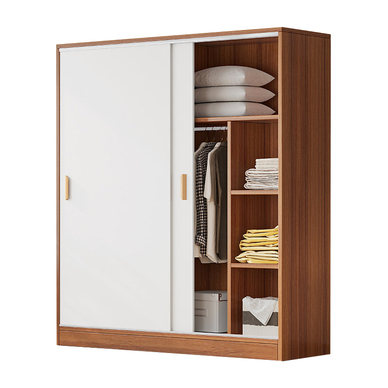 Modern Storage Cabinet Wooden 2-Door Wardrobe Armoire with Shelves and Clothes Rail
