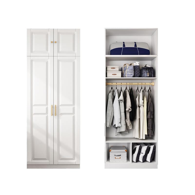 White Armoire Artificial Wood Wardrobe with Drawers and Clothes Rails Storage Cabinet