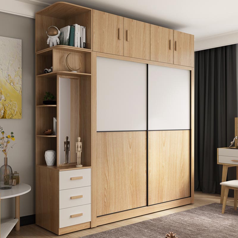 Bedroom Wardrobe Armoire Cabinet, Artificial Wood Modern Storage Cabinet with Drawers