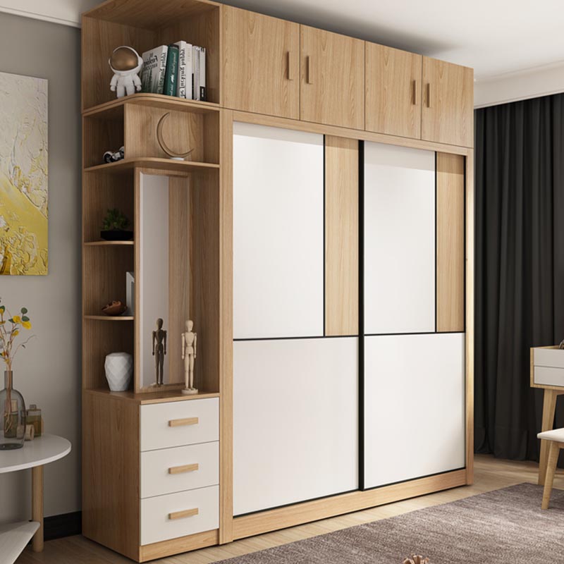 Bedroom Wardrobe Armoire Cabinet, Artificial Wood Modern Storage Cabinet with Drawers