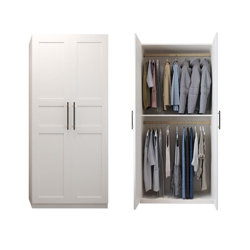 White Wood Wardrobe Cabinet With Drawers and Clothes Hanging Rod Storage Armoire