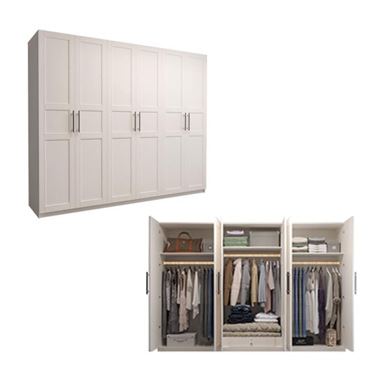 White Wood Wardrobe Cabinet With Drawers and Clothes Hanging Rod Storage Armoire