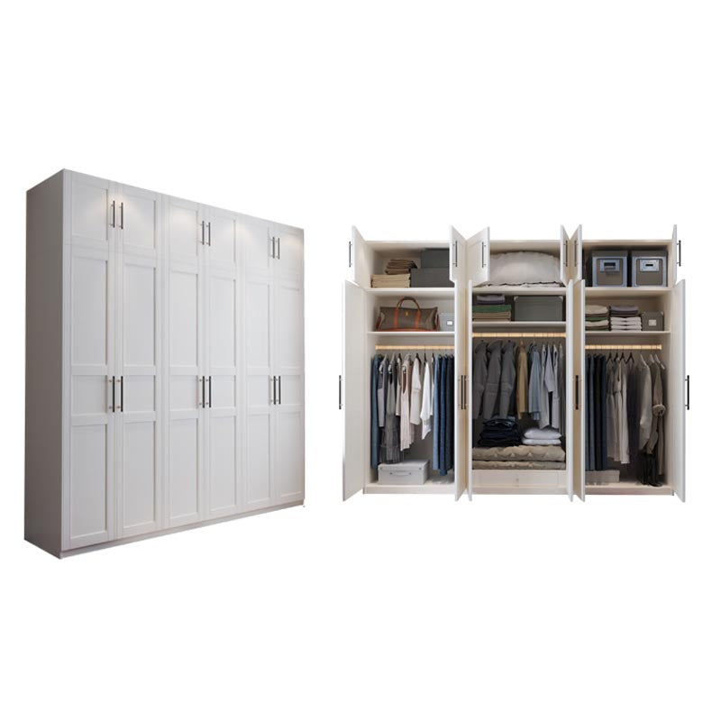 White Wood Wardrobe Cabinet With Drawers and Clothes Hanging Rod Storage Armoire