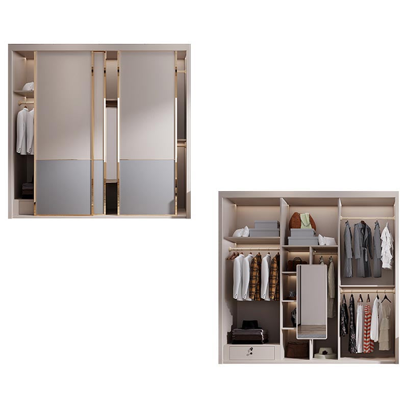White Modern High Gloss Armoire Wood Armoire with Shelves and Drawers Storage Cabinet