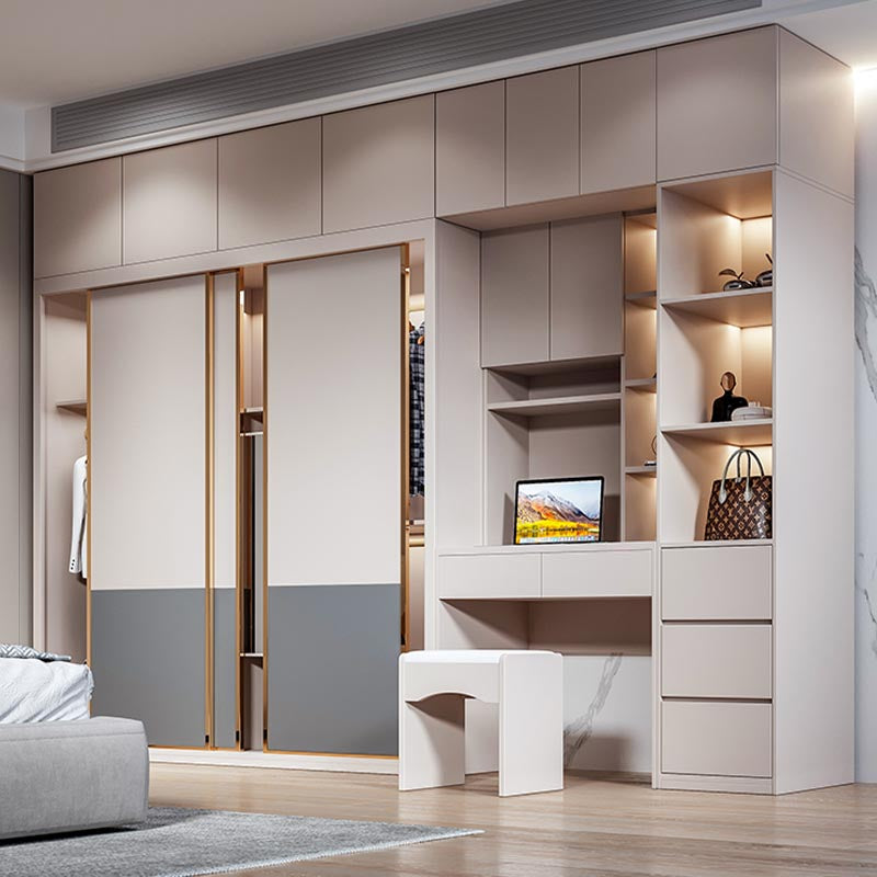 White Modern High Gloss Armoire Wood Armoire with Shelves and Drawers Storage Cabinet