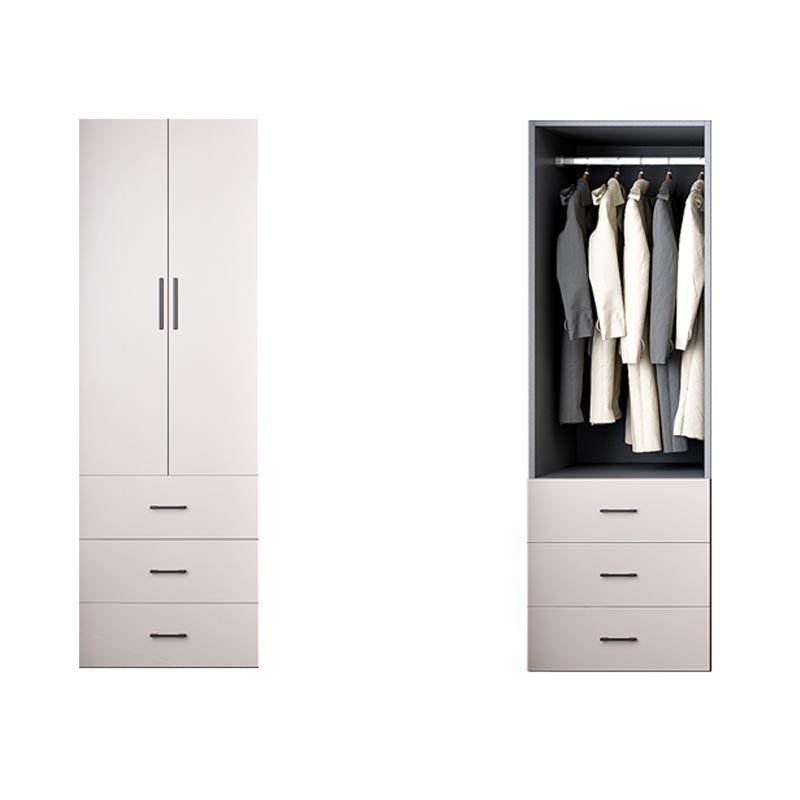 White Modern Armoire Engineered Wood Grand Wardrobe with Drawers and Hanging Rod