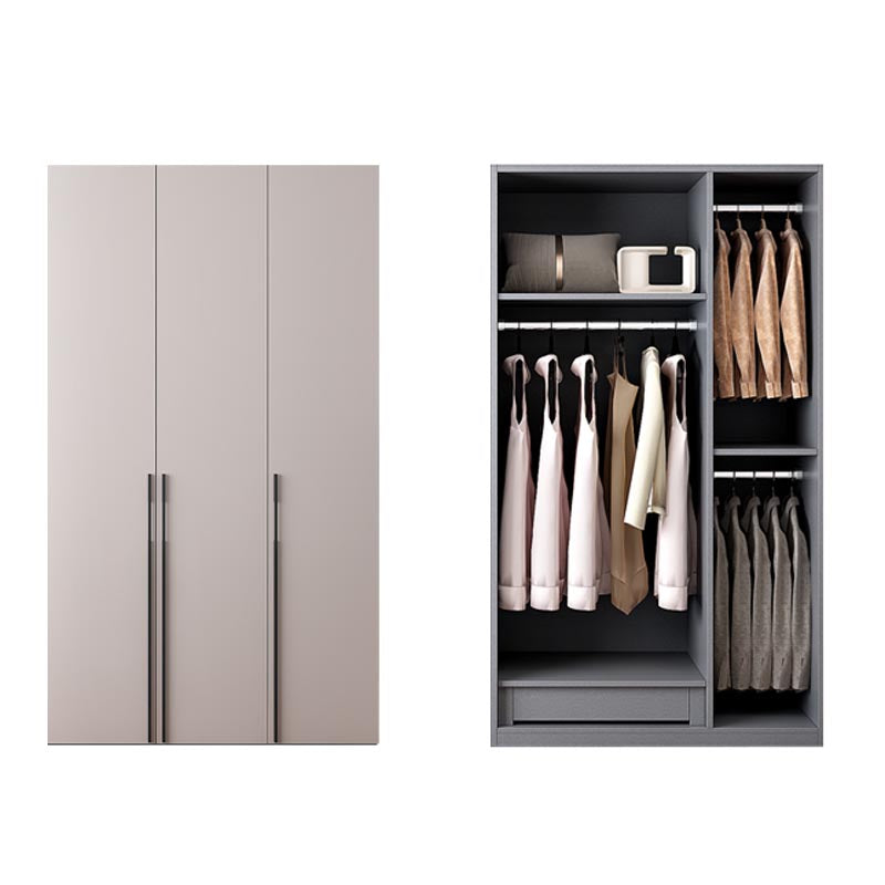 White Modern Armoire Engineered Wood Grand Wardrobe with Drawers and Hanging Rod