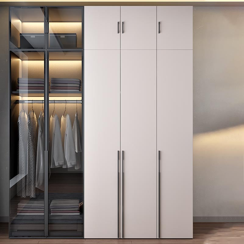 White Modern Armoire Engineered Wood Grand Wardrobe with Drawers and Hanging Rod