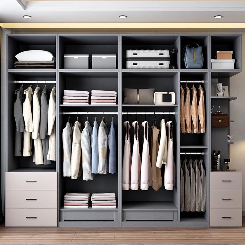 White Modern Armoire Engineered Wood Grand Wardrobe with Drawers and Hanging Rod