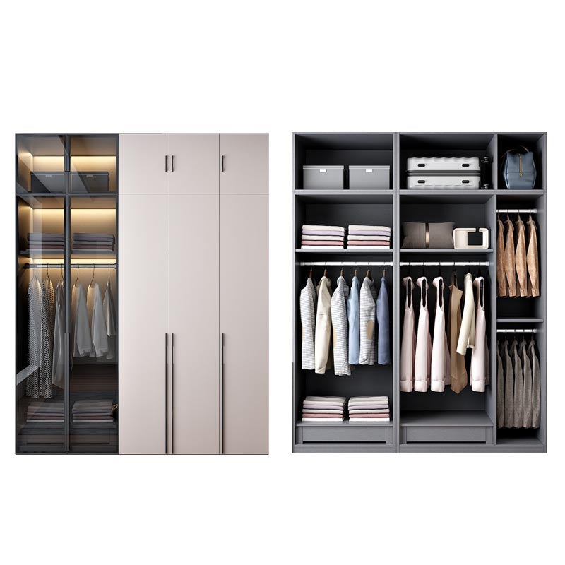 White Modern Armoire Engineered Wood Grand Wardrobe with Drawers and Hanging Rod
