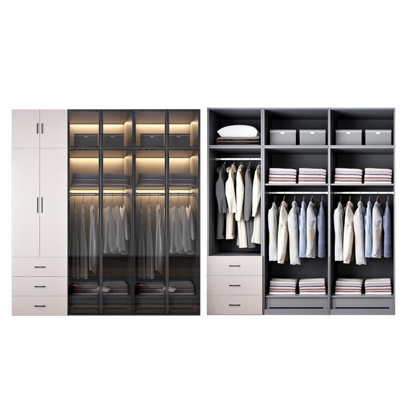 White Modern Armoire Engineered Wood Grand Wardrobe with Drawers and Hanging Rod