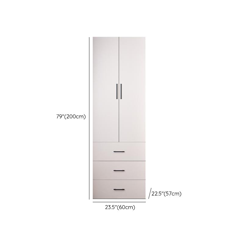 White Modern Armoire Engineered Wood Grand Wardrobe with Drawers and Hanging Rod