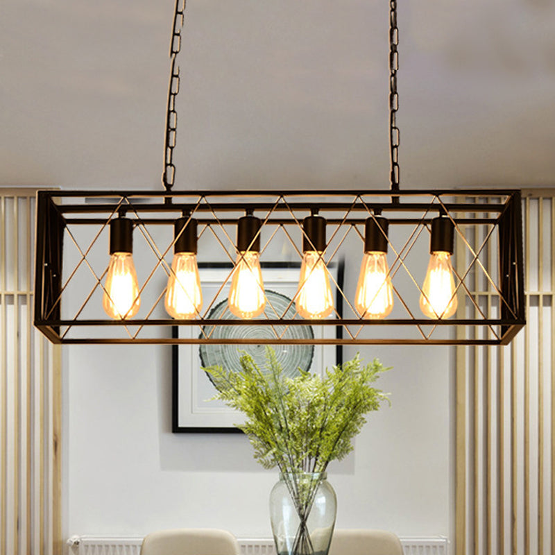 Rectangular Shape Pendant Light Modern Style Metal 4/6 Lights Hanging Lamp in Black